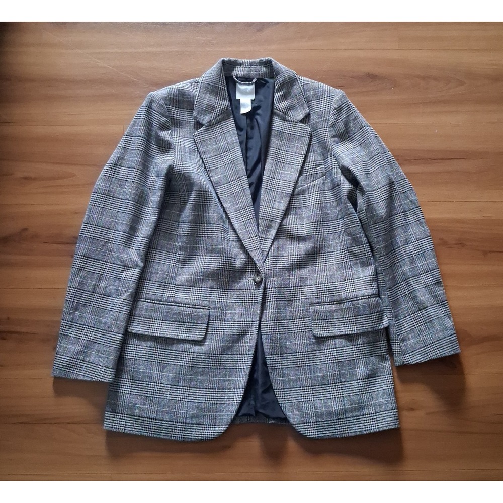 H&M Plaid Blazer in Black, Gray and White